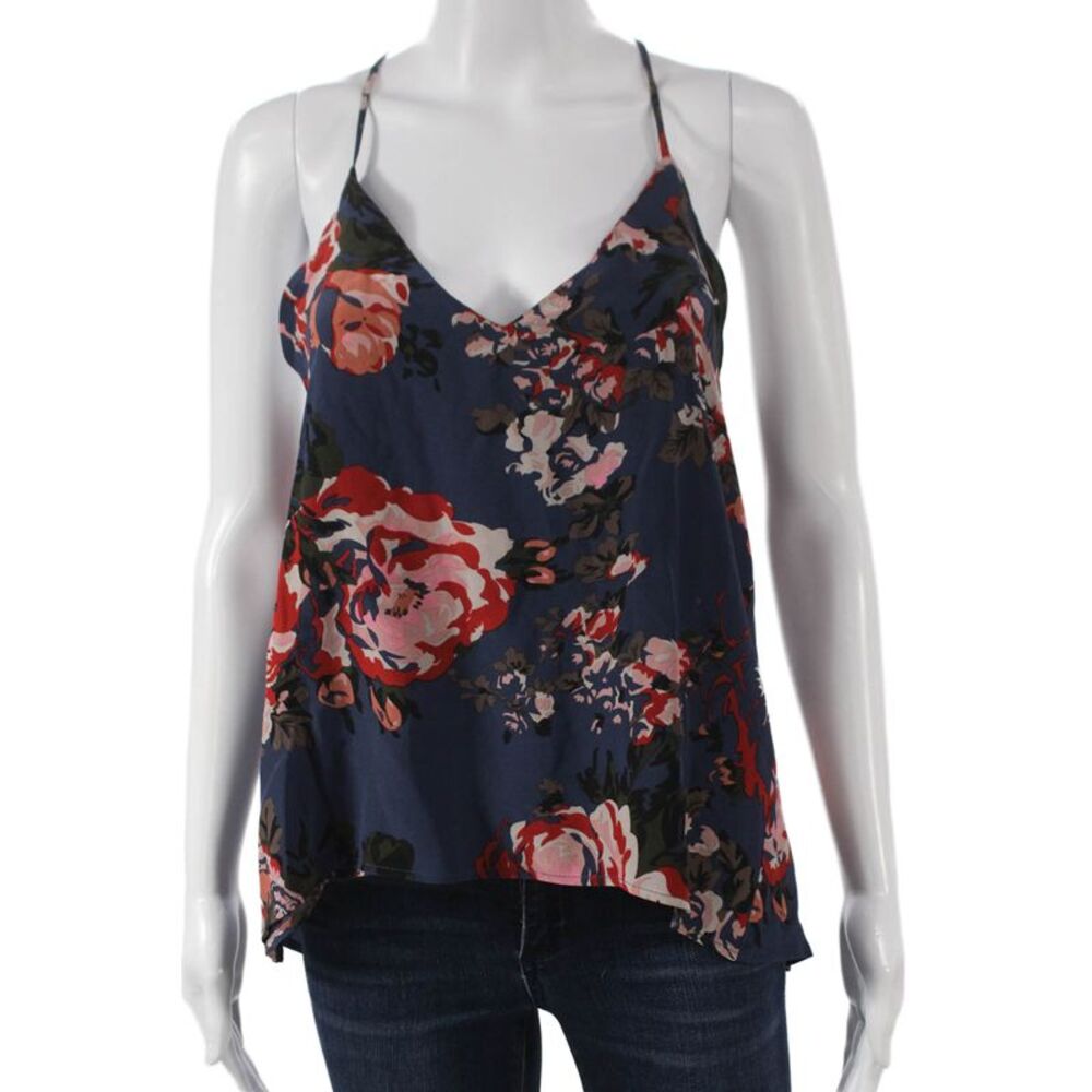 Helena Quinn Womens Tank Silk Floral V Neck Multicolor Sleeveless Size S